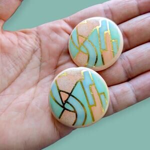 80s Peach Modernist Disc Stud Earrings